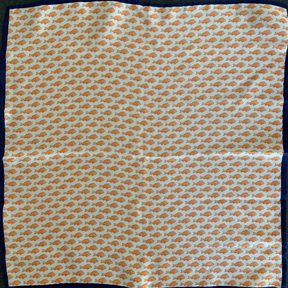 Orange Fish Patterned Silk Pocket Square